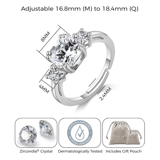 Silver Plated Three Stone Ring Created with Zircondia® Crystals - Philip Jones Jewellery