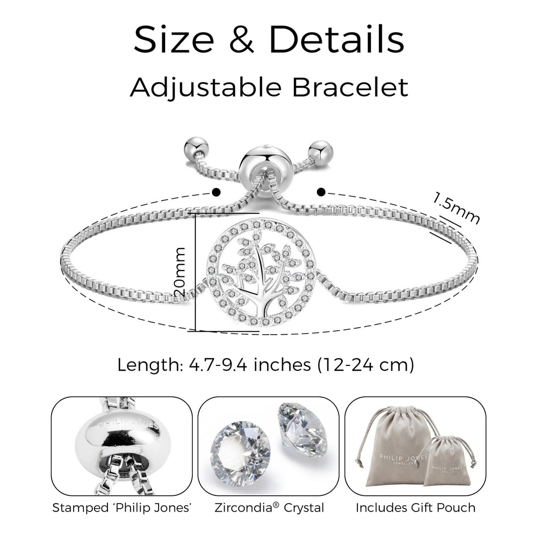 Silver Plated Tree of Life Bracelet Created with Zircondia® Crystals - Philip Jones Jewellery
