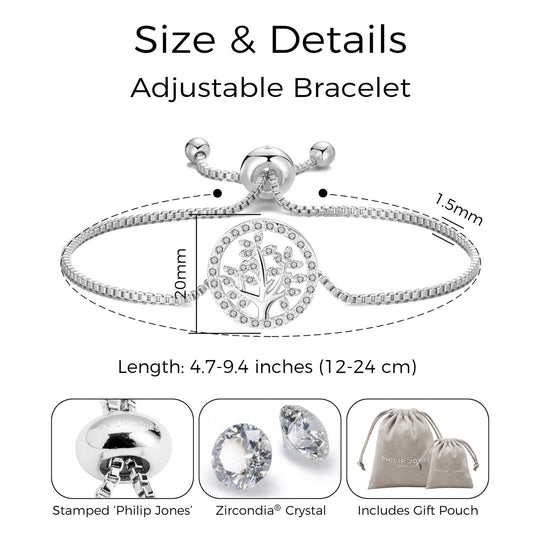 Silver Plated Tree of Life Bracelet Created with Zircondia® Crystals - Philip Jones Jewellery
