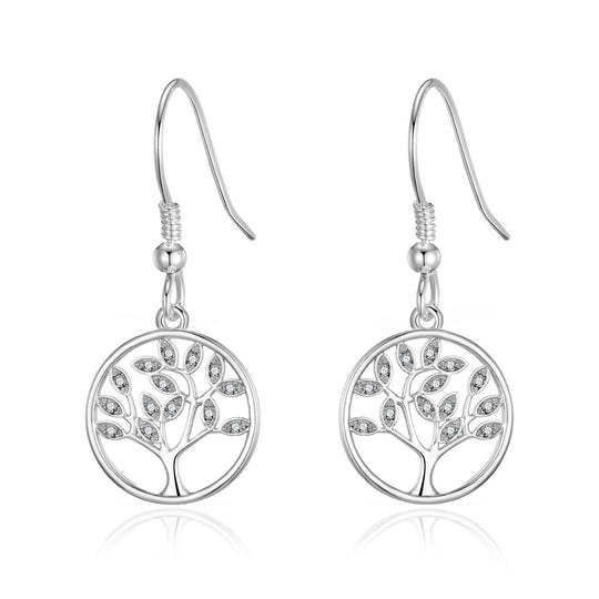Silver Plated Tree of Life Drop Earrings Created with Crystals from Zircondia® - Philip Jones Jewellery