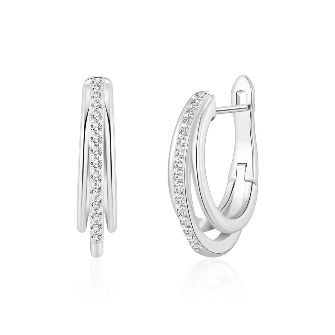 Silver Plated Triple Illusion Hoop Earrings Created with Zircondia® Crystals - Philip Jones Jewellery