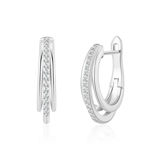 Silver Plated Triple Illusion Hoop Earrings Created with Zircondia® Crystals - Philip Jones Jewellery