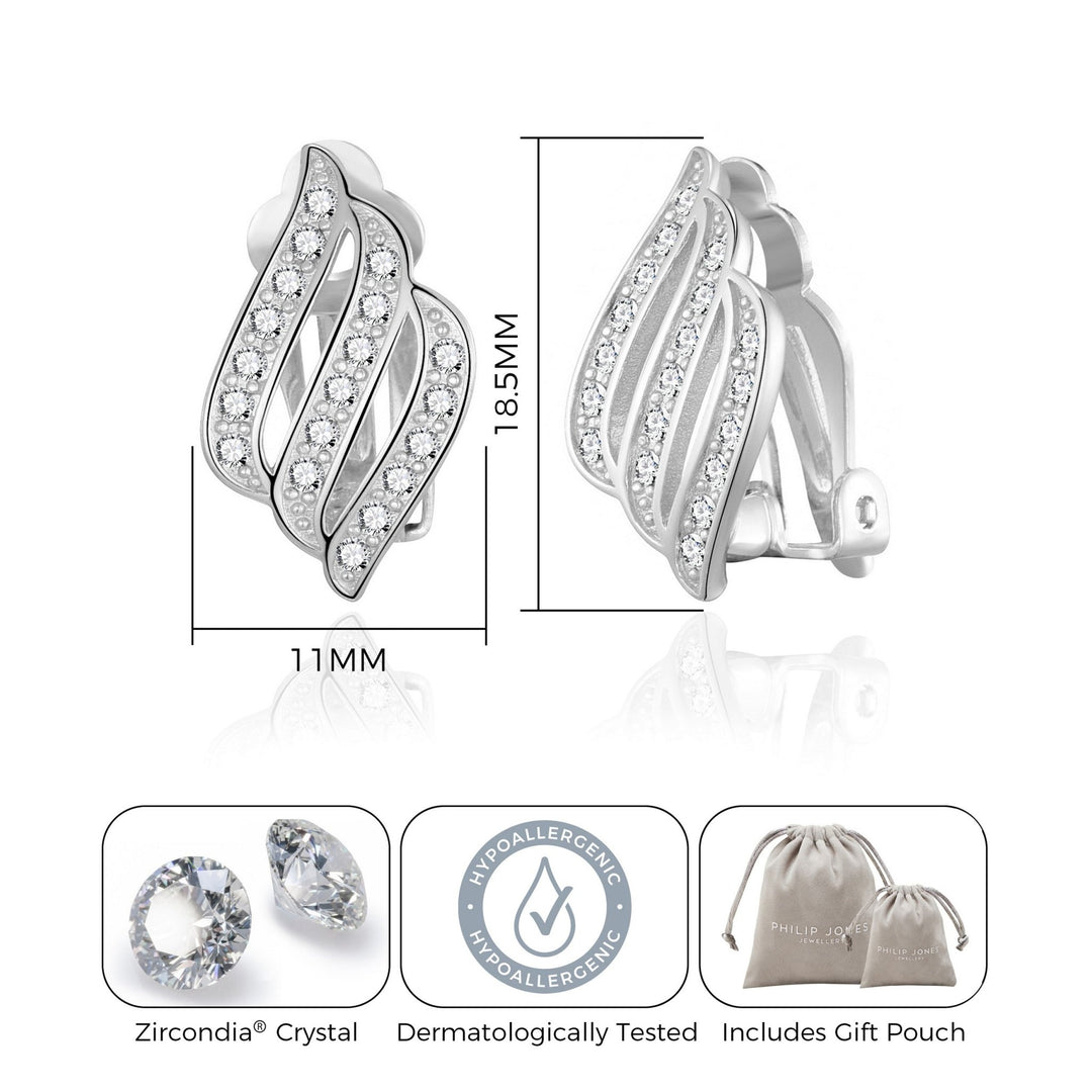 Silver Plated Triple Row Clip On Earrings Created with Zircondia® Crystals - Philip Jones Jewellery
