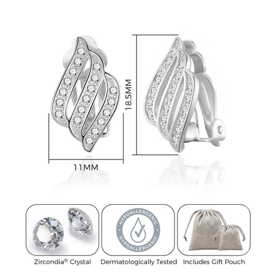 Silver Plated Triple Row Clip On Earrings Created with Zircondia® Crystals - Philip Jones Jewellery