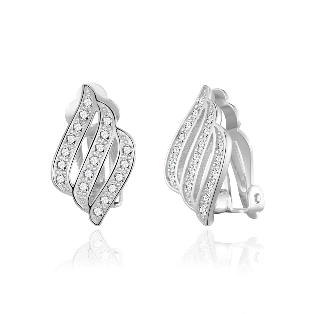 Silver Plated Triple Row Clip On Earrings Created with Zircondia® Crystals - Philip Jones Jewellery