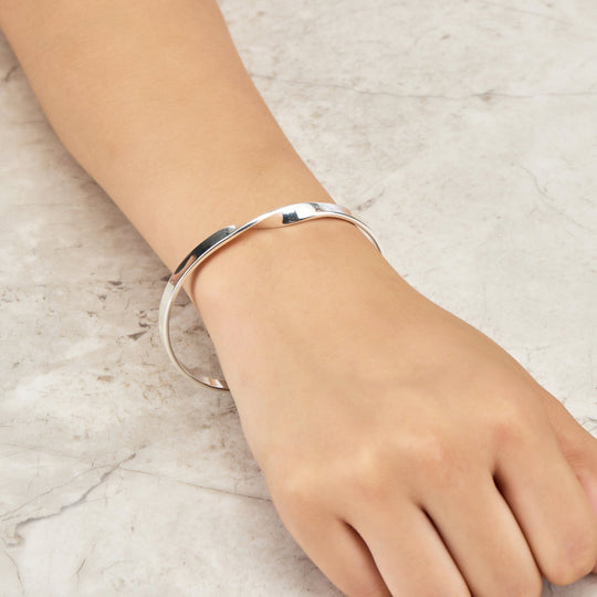 Silver Plated Twist Cuff Bangle - Philip Jones Jewellery
