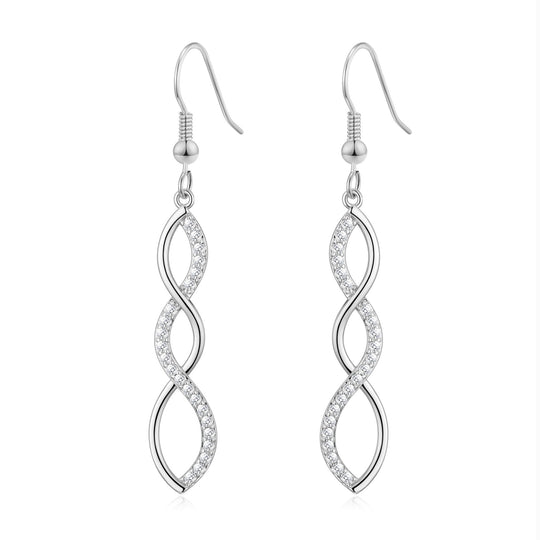 Silver Plated Twist Drop Earrings Created with Zircondia® Crystals - Philip Jones Jewellery