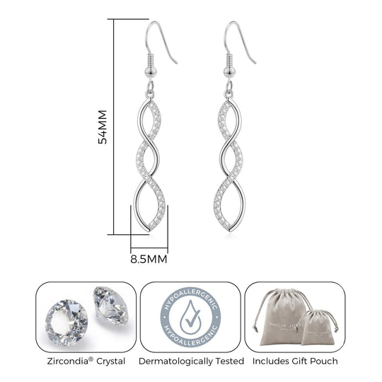 Silver Plated Twist Drop Earrings Created with Zircondia® Crystals - Philip Jones Jewellery