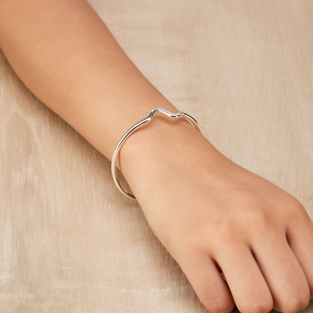 Silver Plated Wave Cuff Bangle - Philip Jones Jewellery