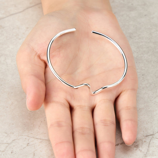 Silver Plated Wave Cuff Bangle - Philip Jones Jewellery