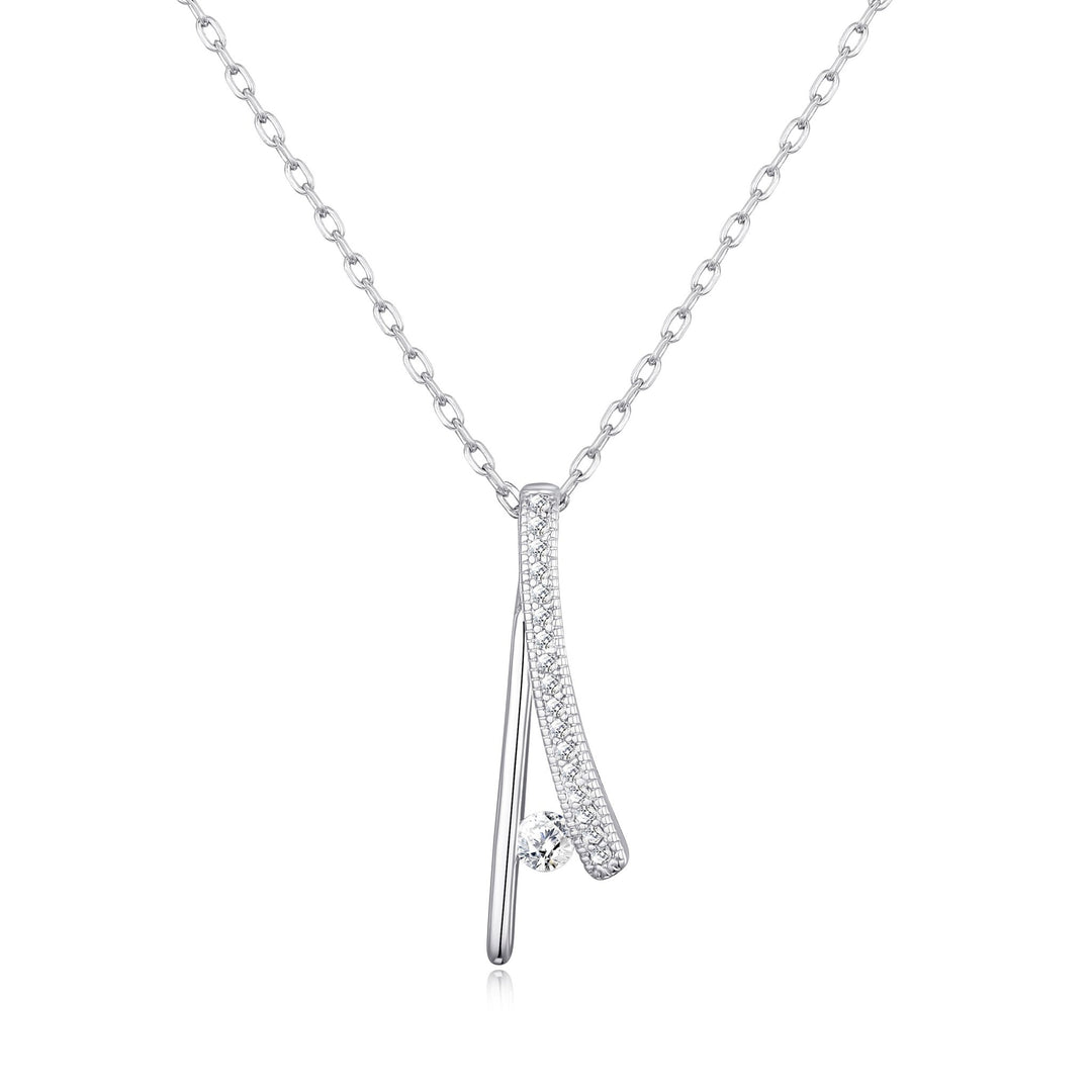 Silver Plated Wishbone Necklace Created with Zircondia® Crystals - Philip Jones Jewellery