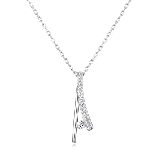 Silver Plated Wishbone Necklace Created with Zircondia® Crystals - Philip Jones Jewellery