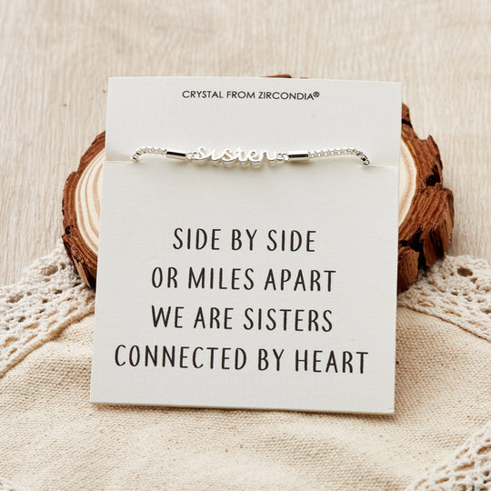 Sister Bracelet with Quote Card Created with Zircondia® Crystals - Philip Jones Jewellery