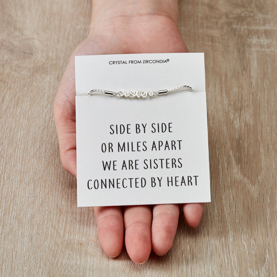 Sister Bracelet with Quote Card Created with Zircondia® Crystals - Philip Jones Jewellery