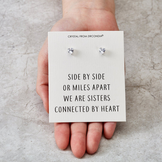 Sister Heart Earrings with Quote Card Created with Zircondia® Crystals - Philip Jones Jewellery