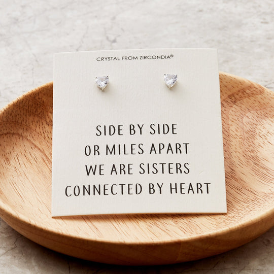 Sister Heart Earrings with Quote Card Created with Zircondia® Crystals - Philip Jones Jewellery