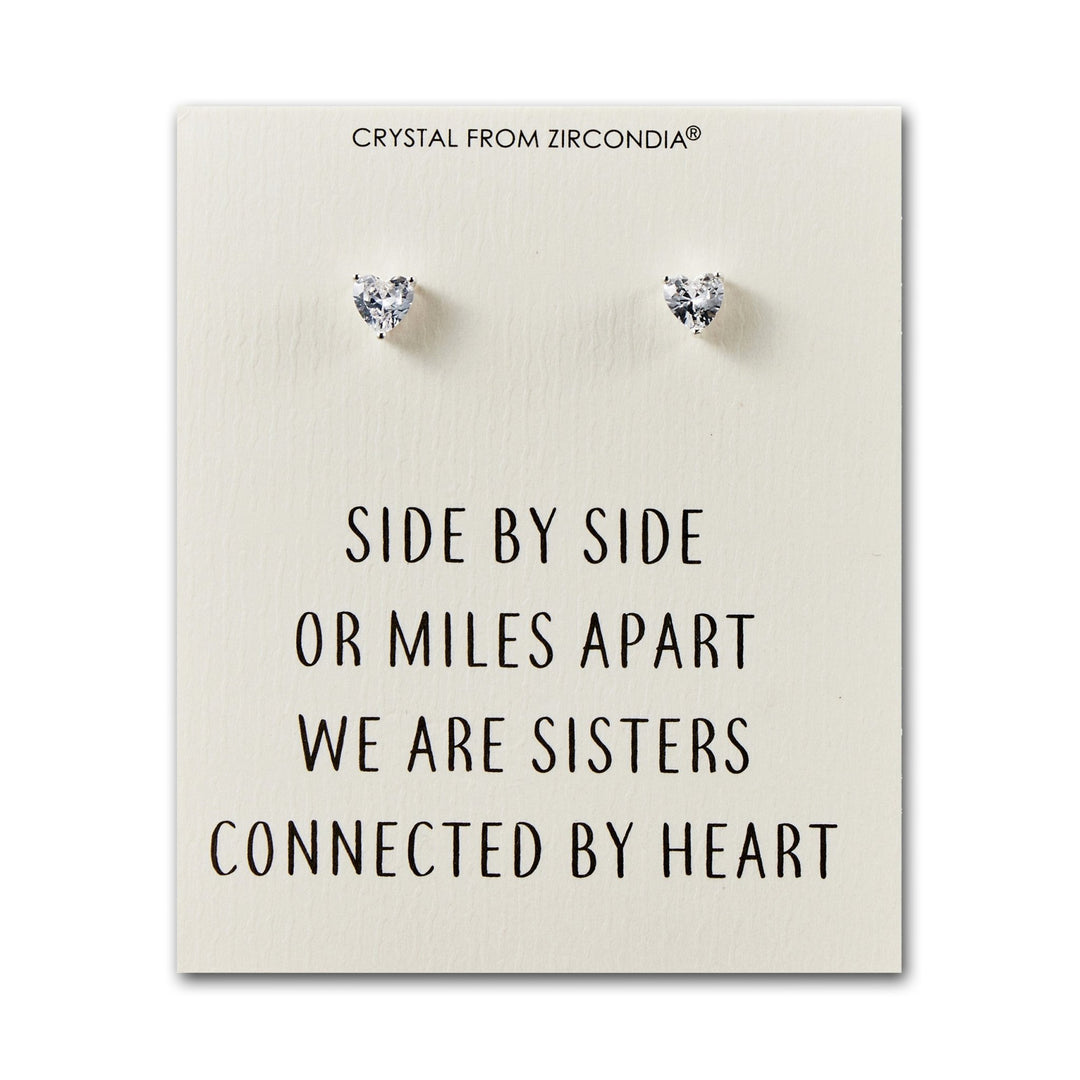 Sister Heart Earrings with Quote Card Created with Zircondia® Crystals - Philip Jones Jewellery