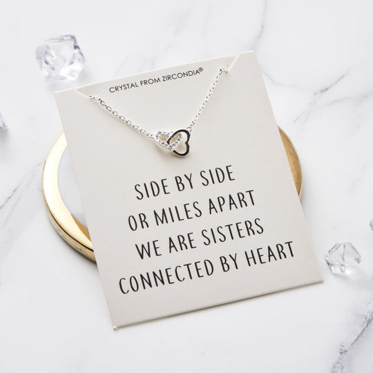 Sister Heart Link Necklace with Quote Card Created with Zircondia® Crystals - Philip Jones Jewellery