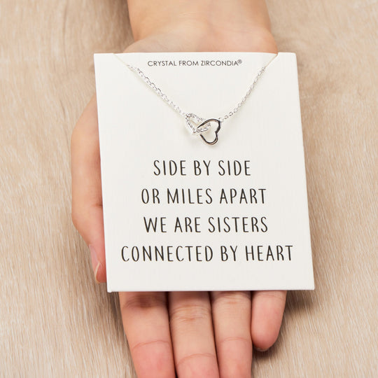 Sister Heart Link Necklace with Quote Card Created with Zircondia® Crystals - Philip Jones Jewellery