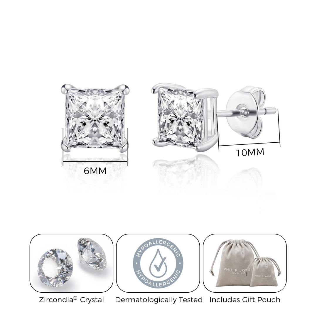 Square Earrings Created with Zircondia® Crystals - Philip Jones Jewellery