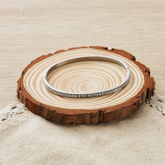 Stainless Steel Channel Set Bangle Created with Zircondia® Crystals (7 Inch) - Philip Jones Jewellery