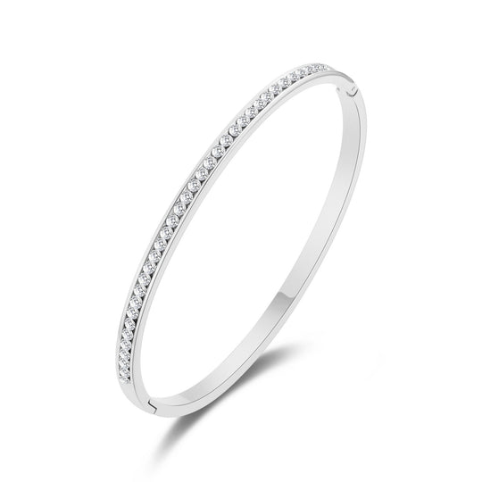 Stainless Steel Channel Set Bangle Created with Zircondia® Crystals (7 Inch) - Philip Jones Jewellery