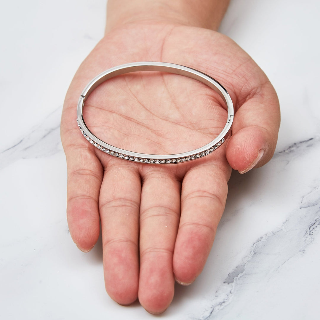 Stainless Steel Channel Set Bangle Created with Zircondia® Crystals (7 Inch) - Philip Jones Jewellery