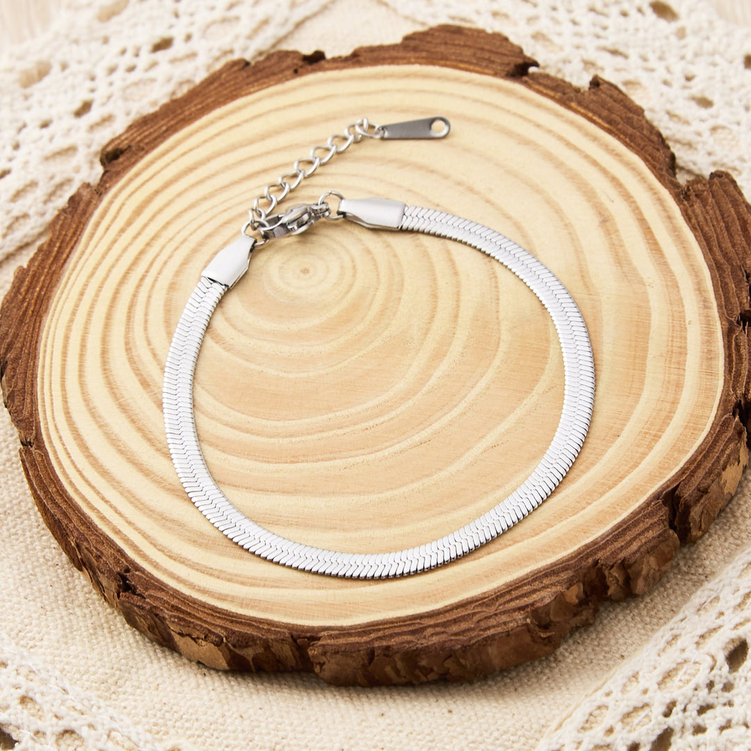 Stainless Steel Herringbone Flat Snake Chain Bracelet - Philip Jones Jewellery