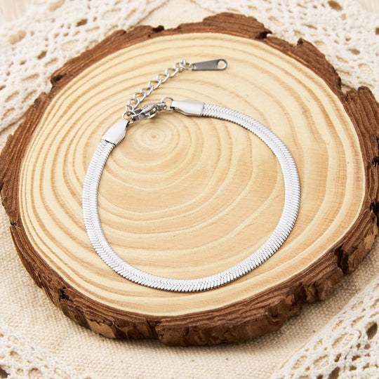 Stainless Steel Herringbone Flat Snake Chain Bracelet - Philip Jones Jewellery
