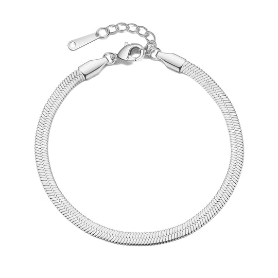 Stainless Steel Herringbone Flat Snake Chain Bracelet - Philip Jones Jewellery