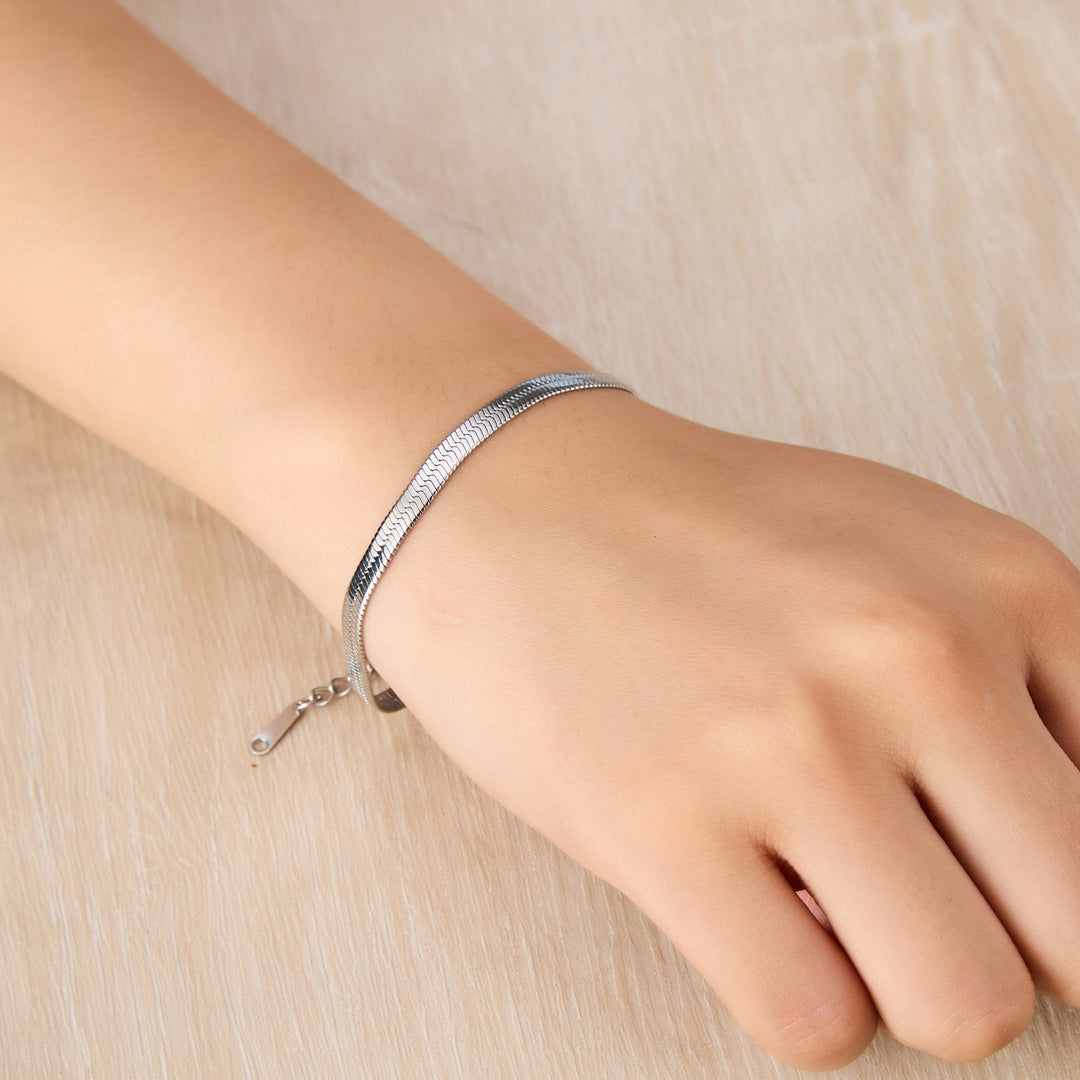 Stainless Steel Herringbone Flat Snake Chain Bracelet - Philip Jones Jewellery