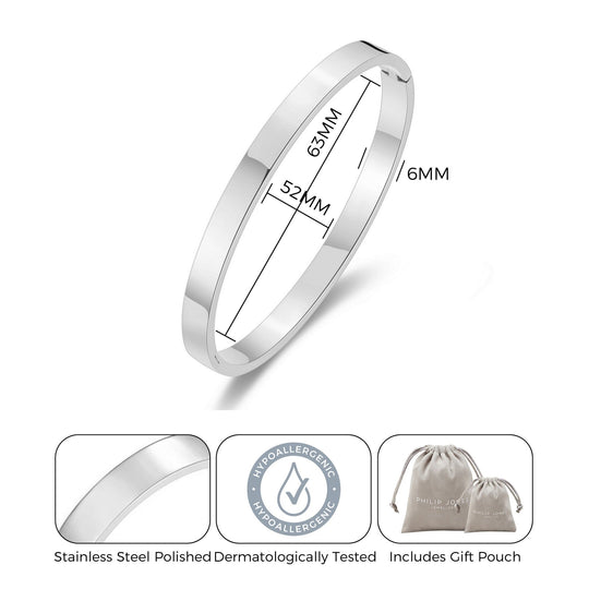 Stainless Steel Polished Bangle (7 Inch) - Philip Jones Jewellery