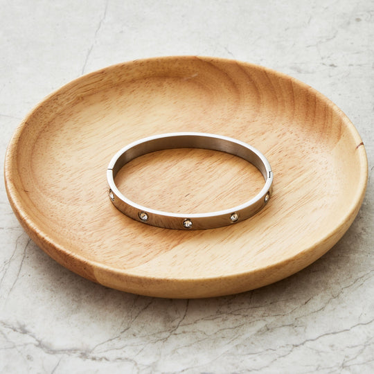 Stainless Steel Stud Bangle Created with Zircondia® Crystals (7 Inch) - Philip Jones Jewellery