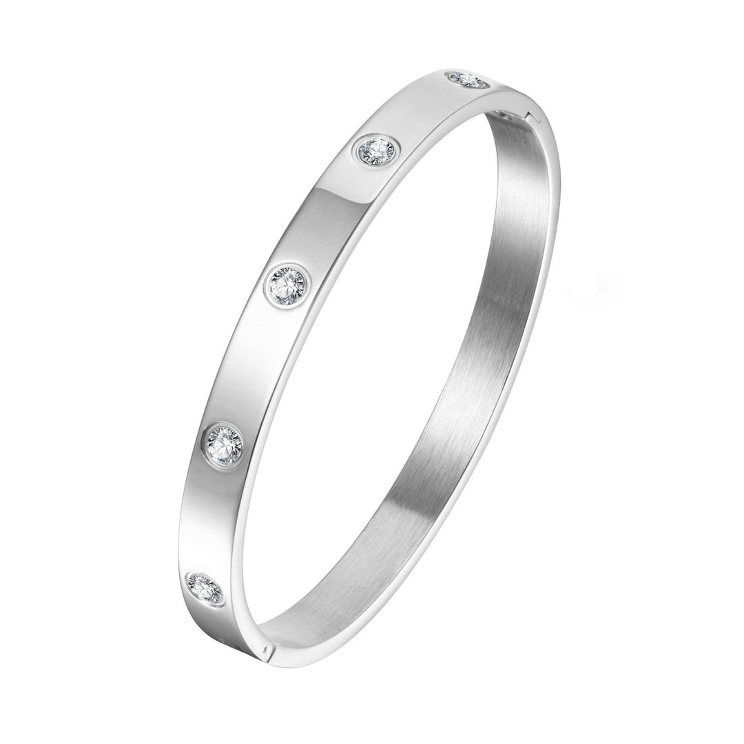 Stainless Steel Stud Bangle Created with Zircondia® Crystals (7 Inch) - Philip Jones Jewellery