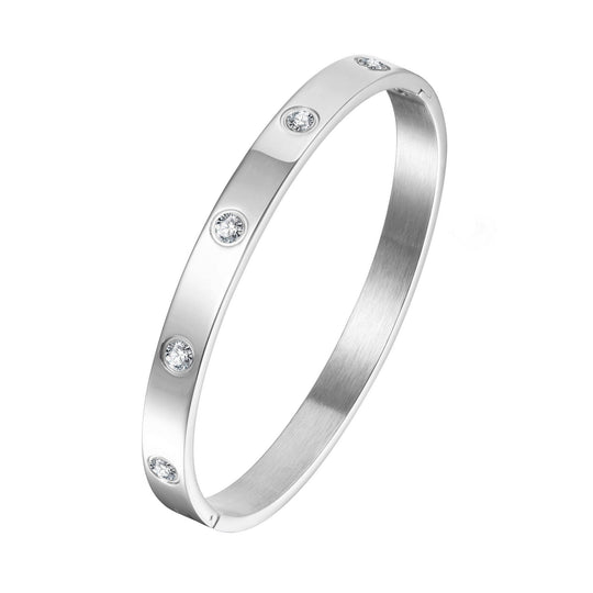Stainless Steel Stud Bangle Created with Zircondia® Crystals (7 Inch) - Philip Jones Jewellery
