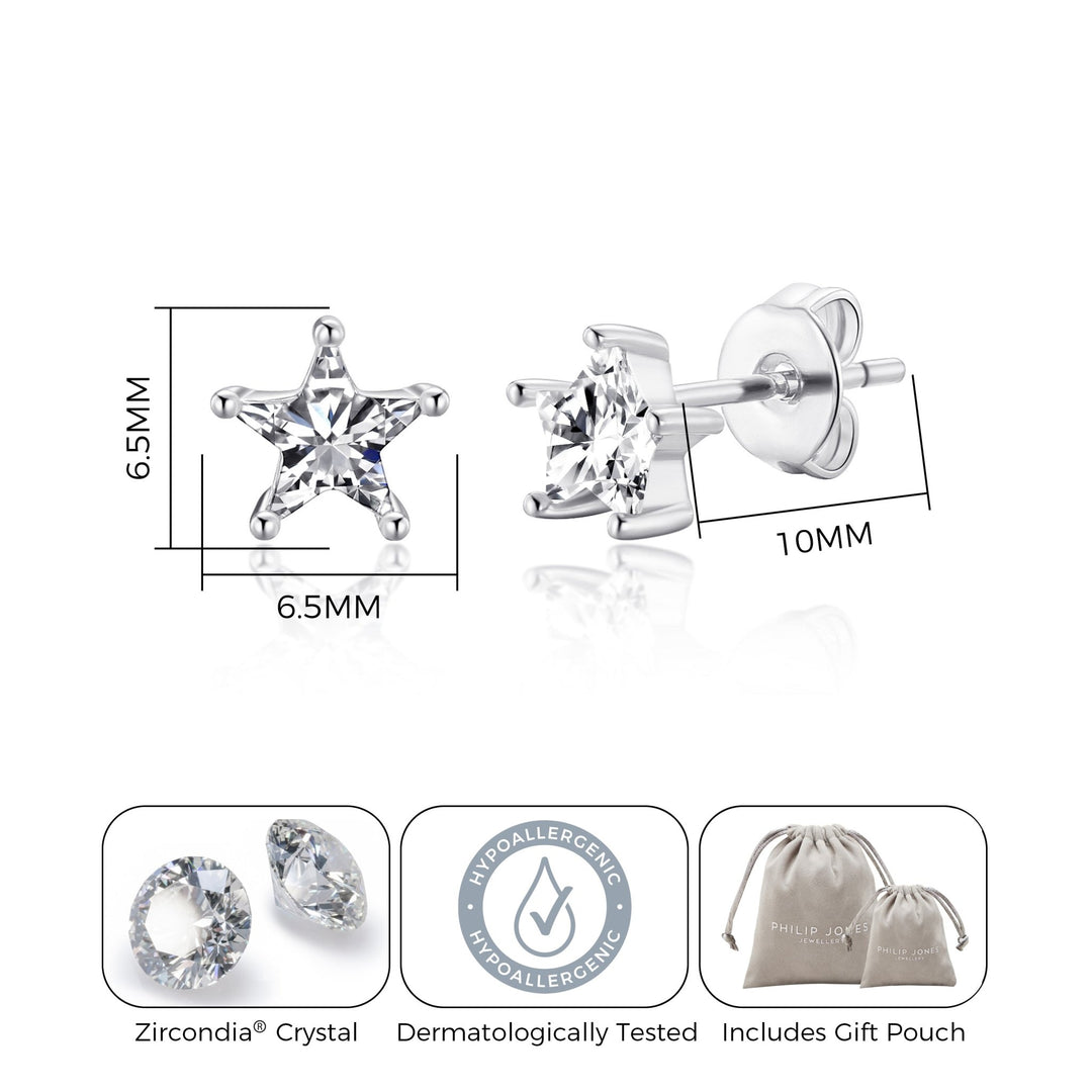 Star Earrings Created with Zircondia® Crystals - Philip Jones Jewellery