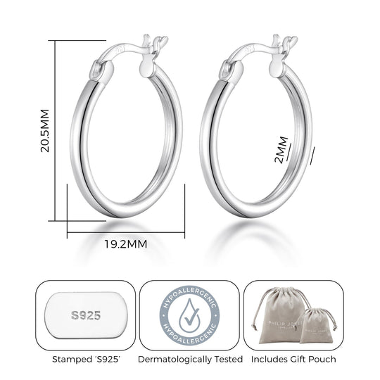 Sterling Silver 20mm Hoop Earrings - Philip Jones Jewellery