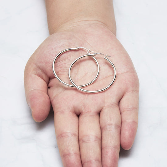 Sterling Silver 40mm Hoop Earrings - Philip Jones Jewellery