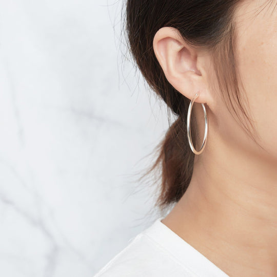 Sterling Silver 40mm Hoop Earrings - Philip Jones Jewellery