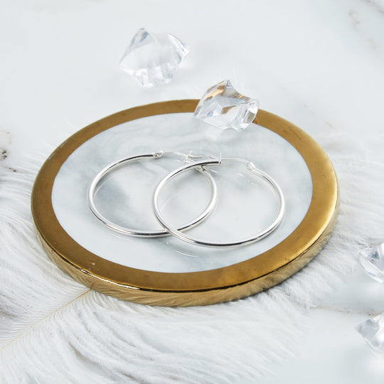 Sterling Silver 40mm Hoop Earrings - Philip Jones Jewellery