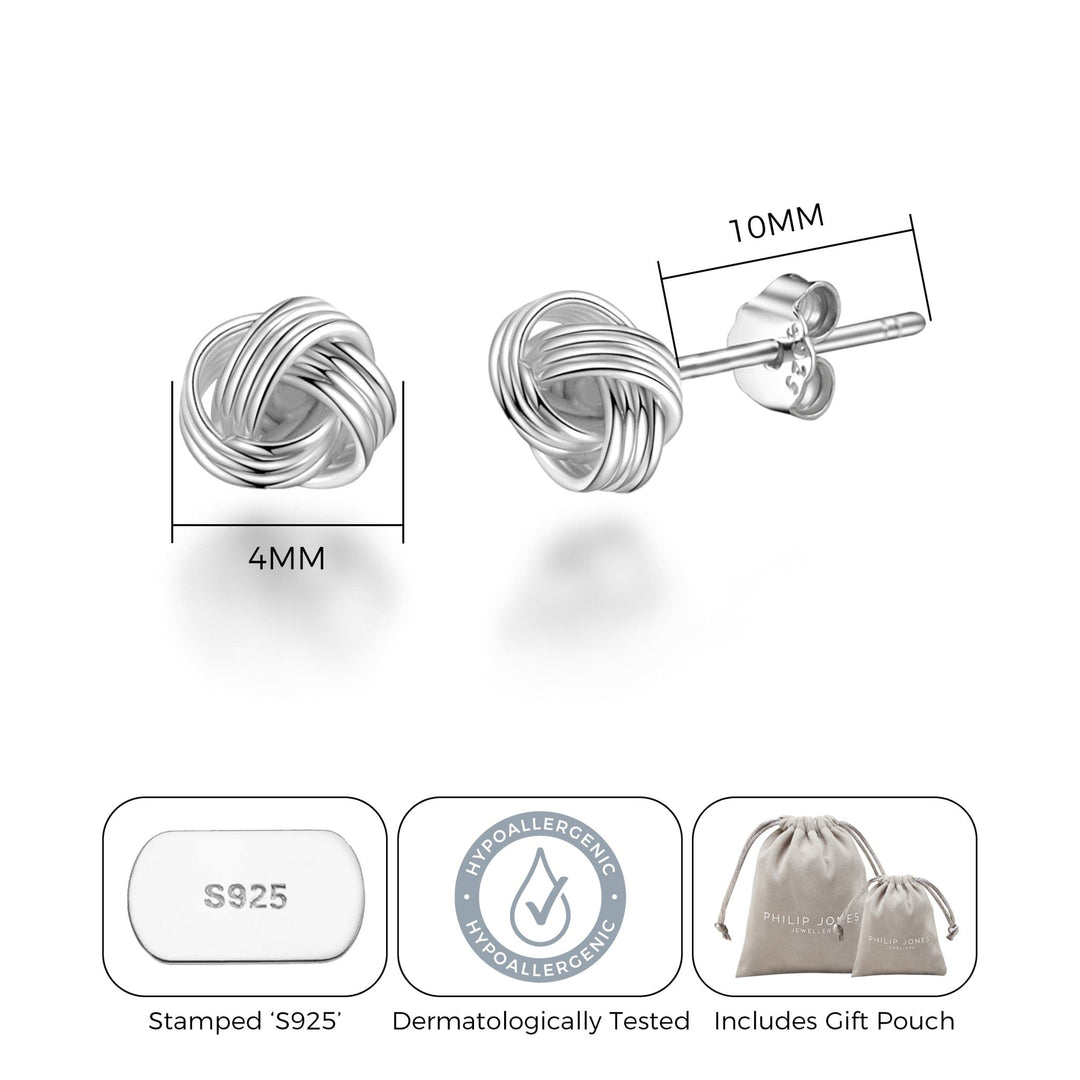Sterling Silver 4mm Love Knot Earrings - Philip Jones Jewellery