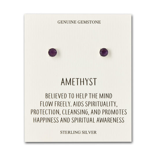 Sterling Silver Amethyst Gemstone Earrings with Quote Card - Philip Jones Jewellery