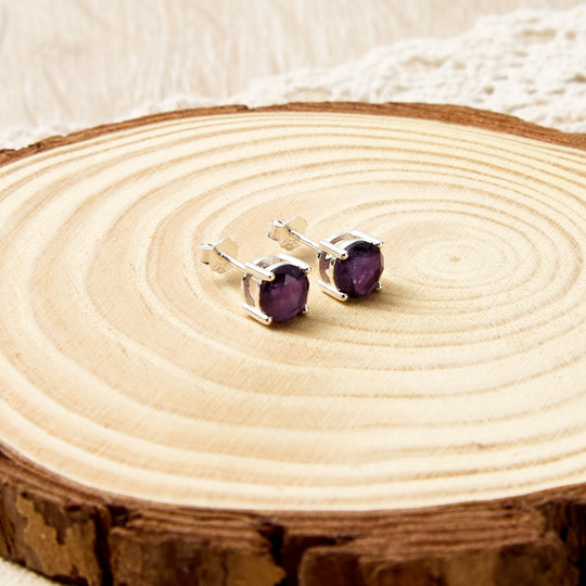 Sterling Silver Amethyst Gemstone Earrings with Quote Card - Philip Jones Jewellery