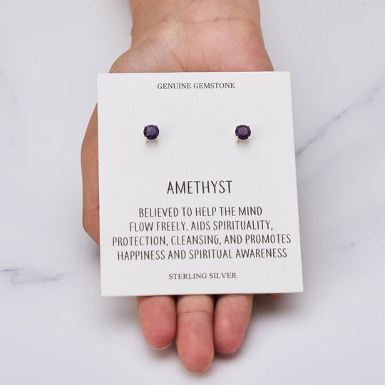 Sterling Silver Amethyst Gemstone Earrings with Quote Card - Philip Jones Jewellery
