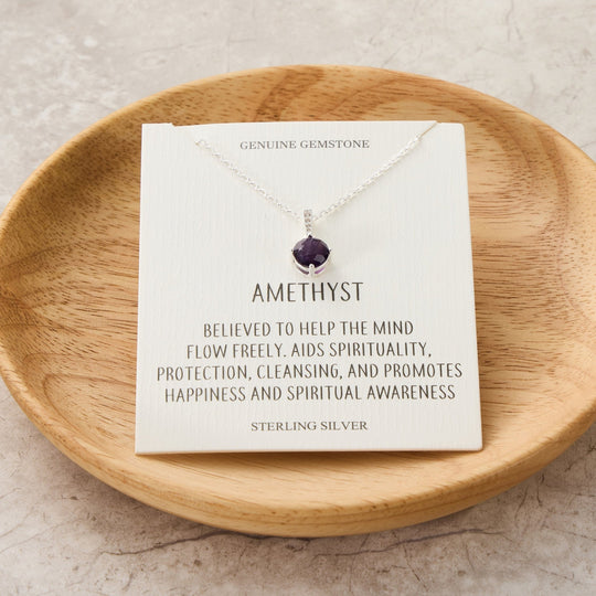 Sterling Silver Amethyst Gemstone Necklace with Quote Card - Philip Jones Jewellery