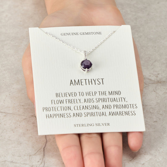 Sterling Silver Amethyst Gemstone Necklace with Quote Card - Philip Jones Jewellery