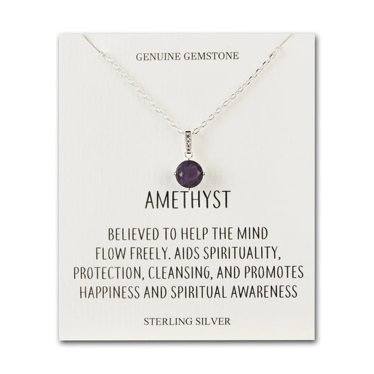 Sterling Silver Amethyst Gemstone Necklace with Quote Card - Philip Jones Jewellery