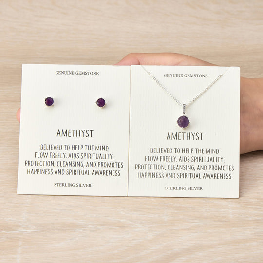 Sterling Silver Amethyst Gemstone Set with Quote Card - Philip Jones Jewellery