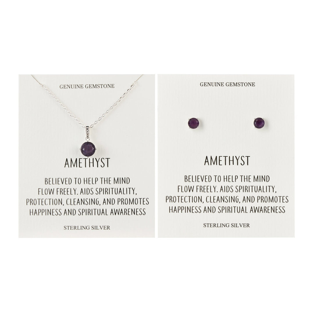 Sterling Silver Amethyst Gemstone Set with Quote Card - Philip Jones Jewellery