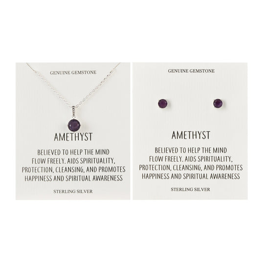 Sterling Silver Amethyst Gemstone Set with Quote Card - Philip Jones Jewellery